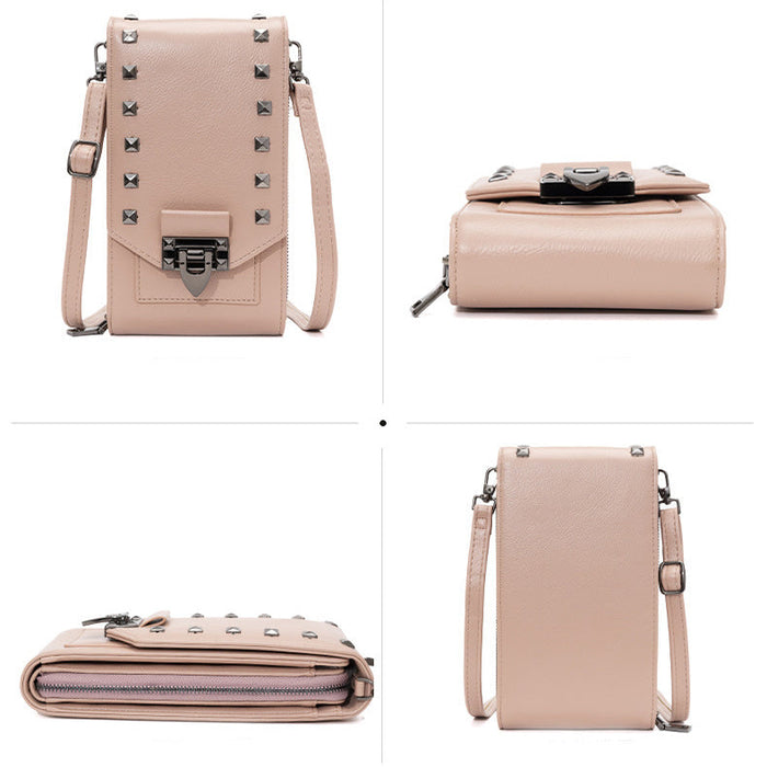 Rivet Design Shoulder Bags Mobile Phone Handbag Solid Color Crossbody Bags Women